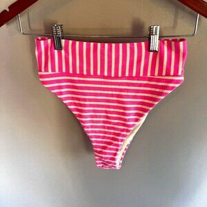 Aerie high waisted bikini bottoms High Cut Pink White Stripes Size Small
